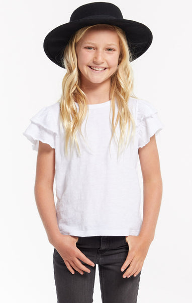 Z Supply - Girl's Lila Ruffle Tee White or Pink Blossom