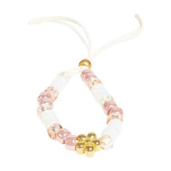 Malibu Sugar - Pink & White Beads w/ Gold Stardust Flower Bead Bracelet