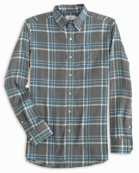 Southern Tide - M's L/S Beach Flannel Reid Plaid Sportshirt Heather Harbour Mist