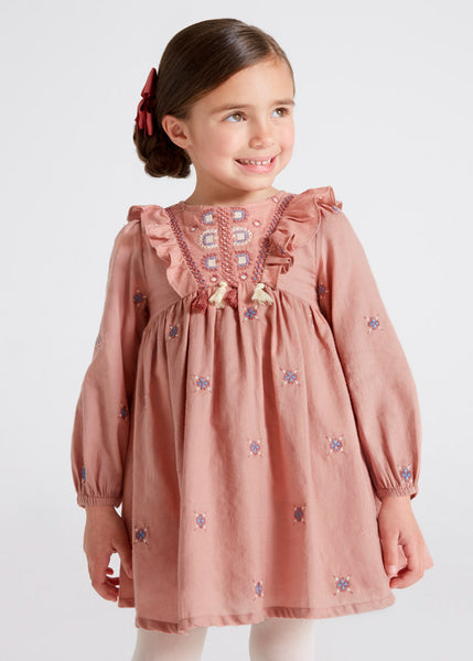 Mayoral - Girls Embroidered Dress Nude