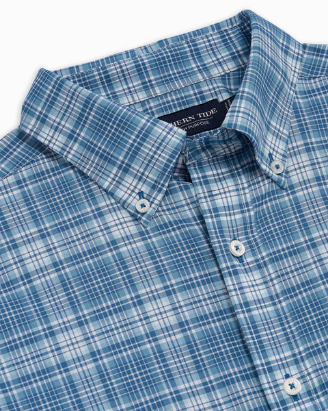 Southern Tide - M's L/S Brrr IC Grapnel Plaid Performance Sportshirt Niagara