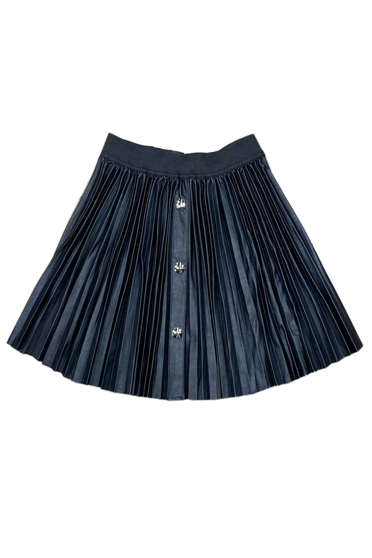 Hannah Banana - Pleated Faux Leather Mini Skirt w/ Faux Snaps - Black