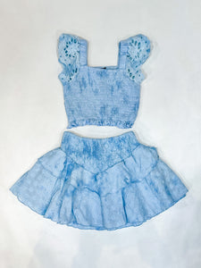 Flowers By Zoe - Smocked Eyelet Top/ w Tiered Skirt - Blue