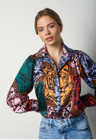 Hutch - W's Kodie Blouse Multi Pop Tigers Satin