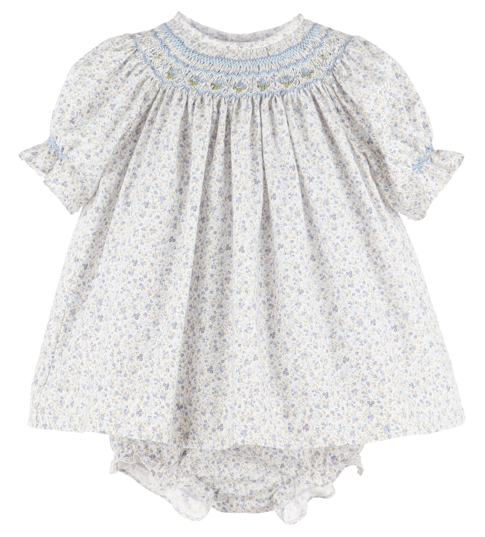 Luli & Me - Ditsy Floral Smocked Bishop Blue