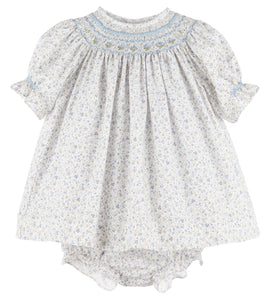 Luli & Me - Ditsy Floral Smocked Bishop Blue