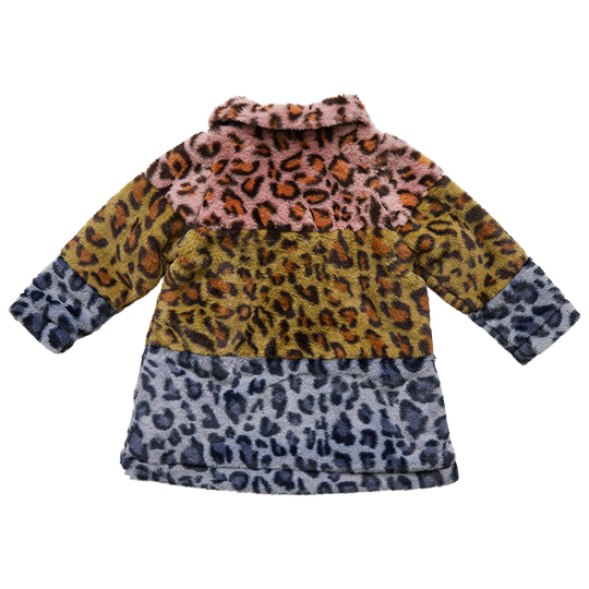 Pink Chicken - Girls Kate Coat Leopard Colorblock Fur