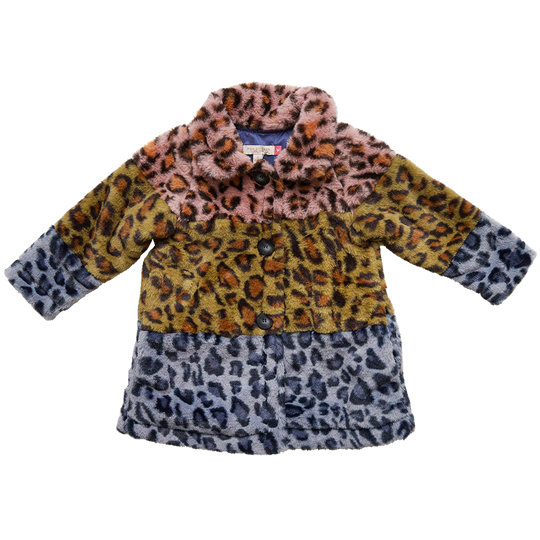 Pink Chicken - Girls Kate Coat Leopard Colorblock Fur