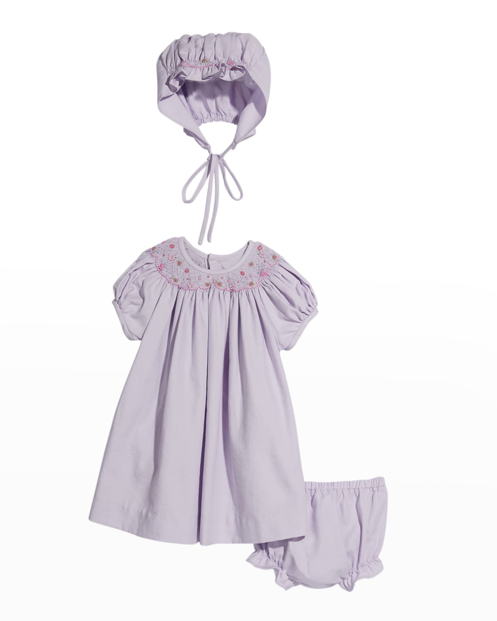 Luli & Me - Smocked Collar Shape Bishop Dress - Lilac