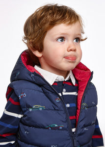 Mayoral - Baby Boy Reversible Hooded Vest Solid Red/ Transportation